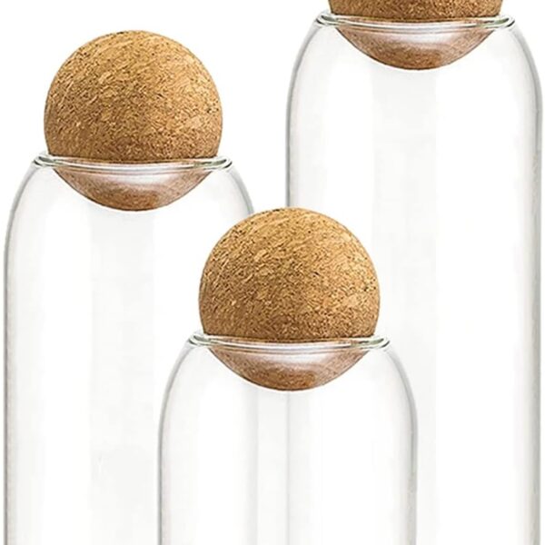 3-Piece Set of Glass Storage Canisters with Cork Ball Lids