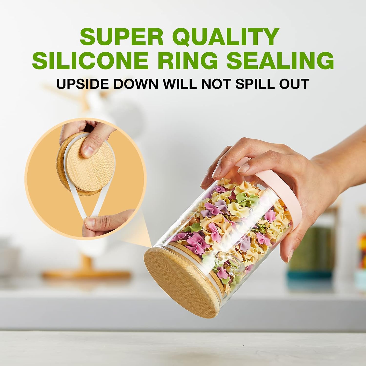 4-Piece Set of Glass Storage Canisters with Bamboo Lids and Spoons - Image 2
