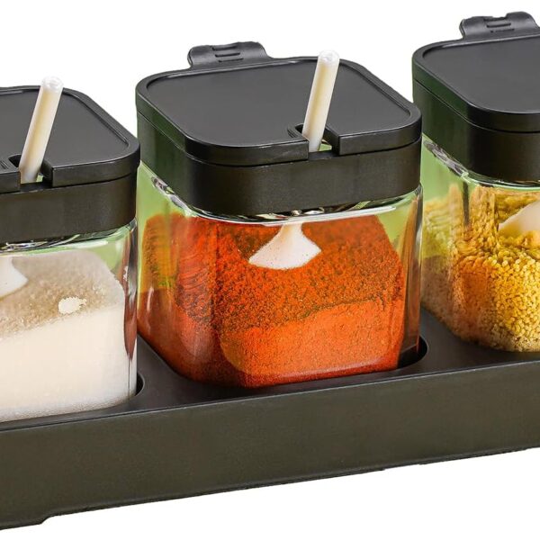 3-Piece Glass Condiment Jar Set with Tray