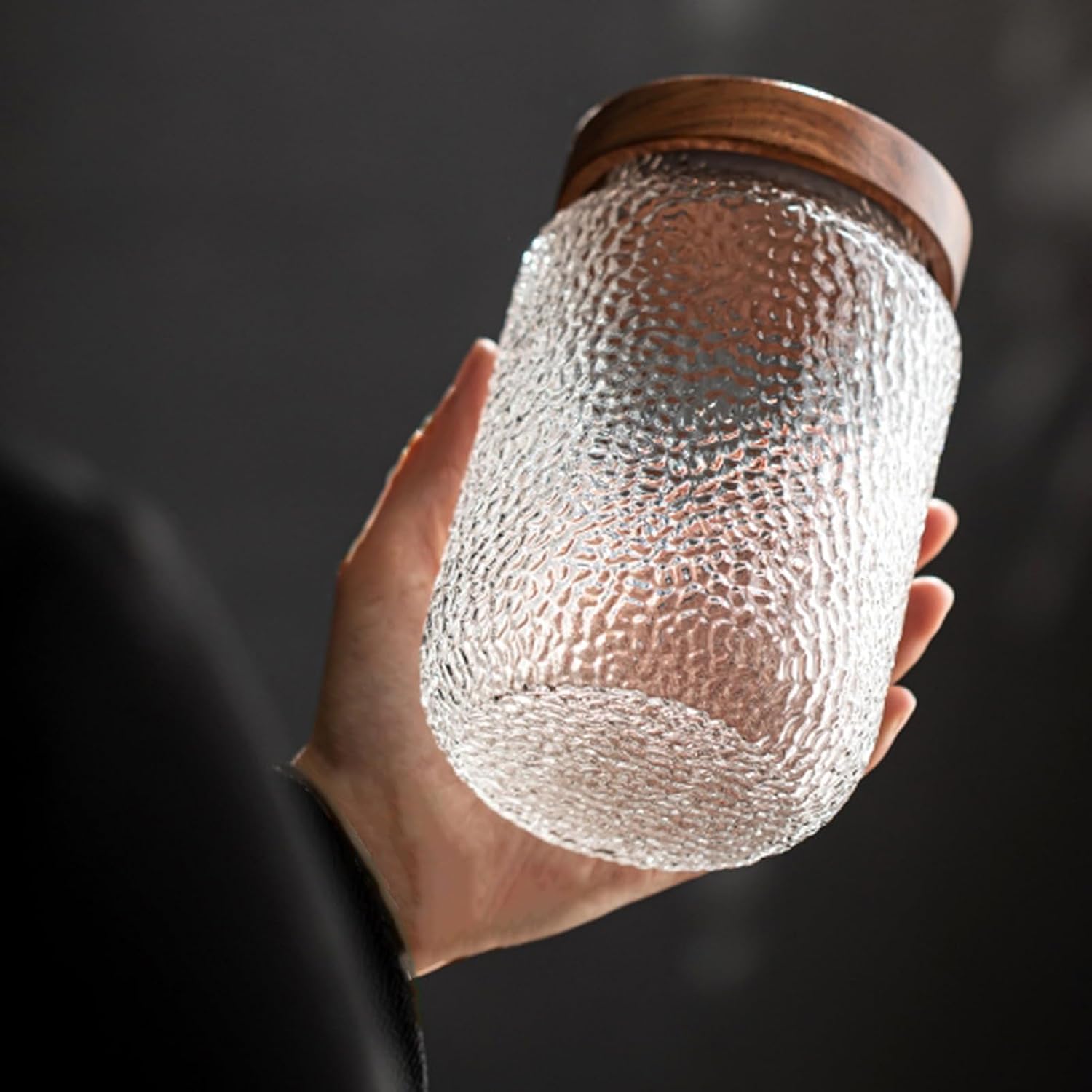 Glass Coffee Bean Canister with Wooden Lid - Image 2