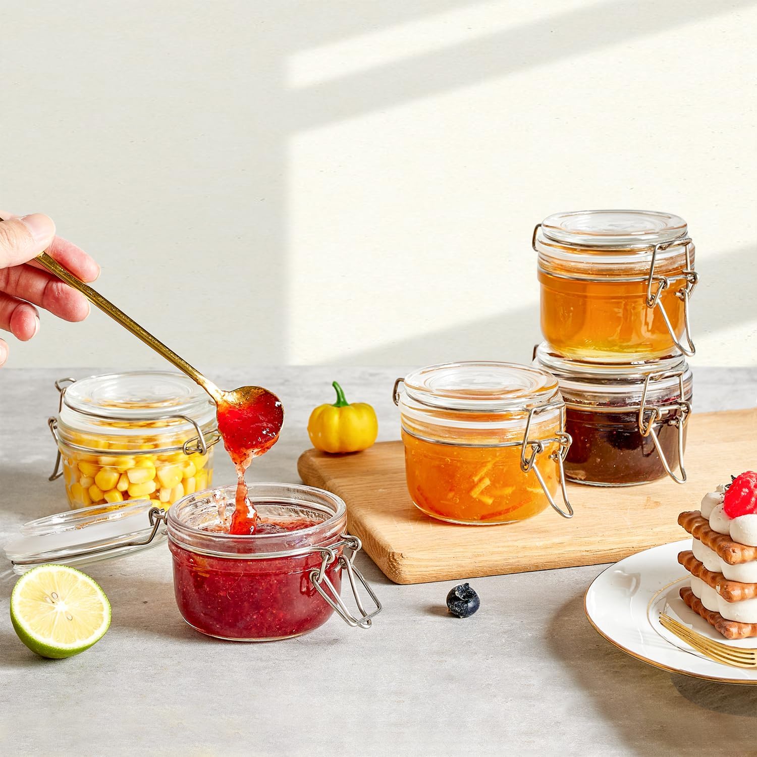 12-Piece Set of Mini Glass Jars with Wire Clasps