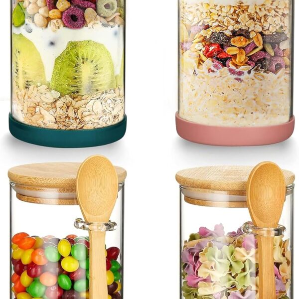 4-Piece Set of Glass Storage Canisters with Bamboo Lids and Spoons