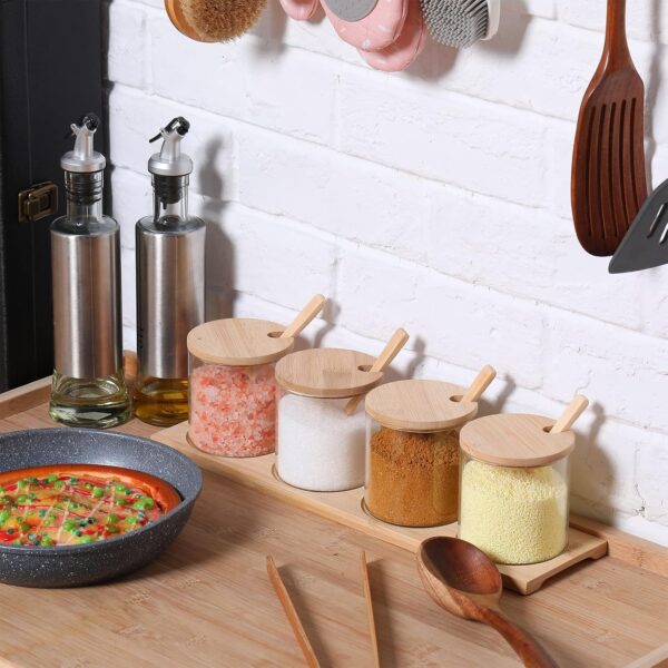8-Piece Glass Condiment Jar Set with Wooden Lids
