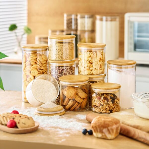 8-Piece Set of Glass Storage Canisters with Bamboo Lids