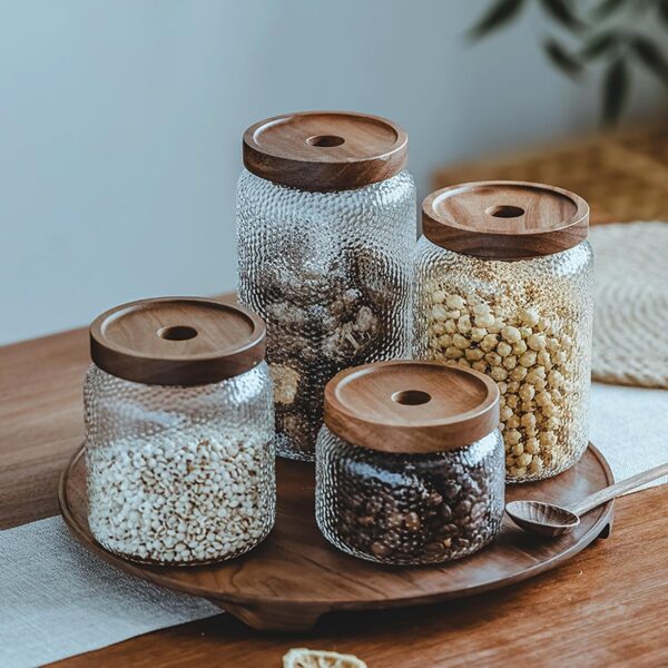 Glass Coffee Bean Canister with Wooden Lid