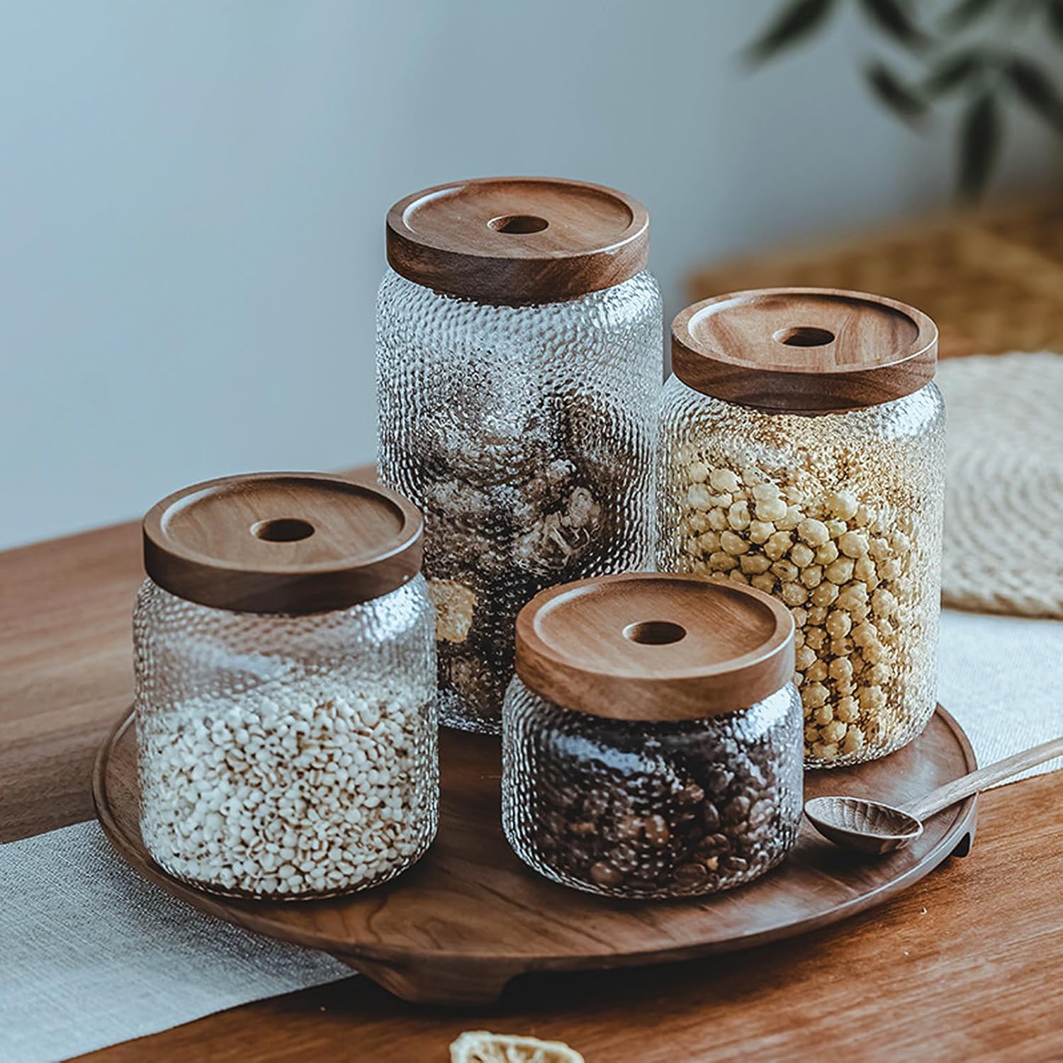 Glass Coffee Bean Canister with Wooden Lid