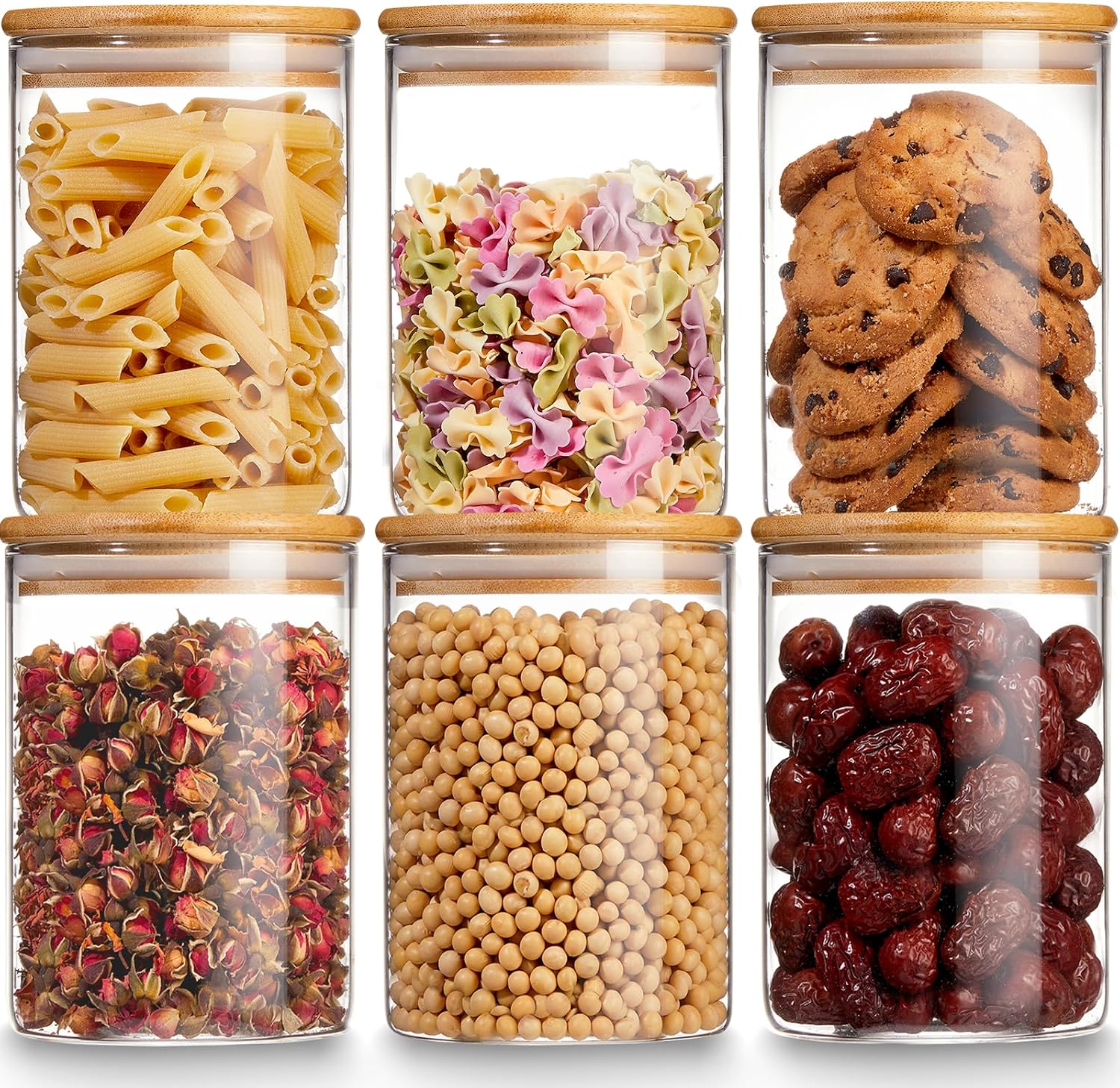 Glass Storage Canisters with Bamboo Lids and Labeling Area