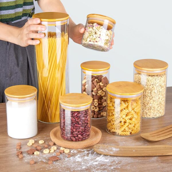 7-Piece Set of Glass Food Storage Canisters with Bamboo/Wooden Lids